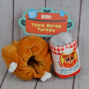 Bark Box Table Scrap Turkey Thanksgiving Potlick Plush 2 Piece Sz L Dog Toy NWT